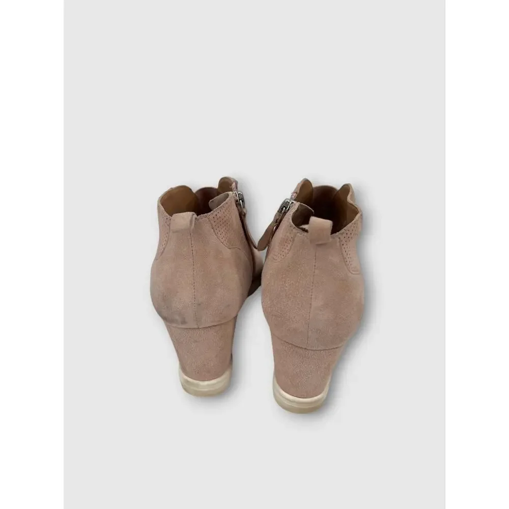 Linea Paolo Perforated Suede Wedge Sneaker Booties Blush Taupe Size 9.5M